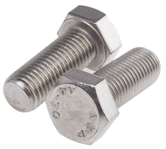 RS PRO Stainless Steel, Hex Bolt, M16 x 40.0mm