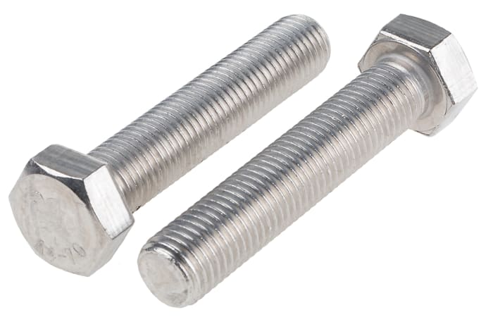 RS PRO, Plain Stainless Steel Hex, Hex Bolt, M16 x 80mm