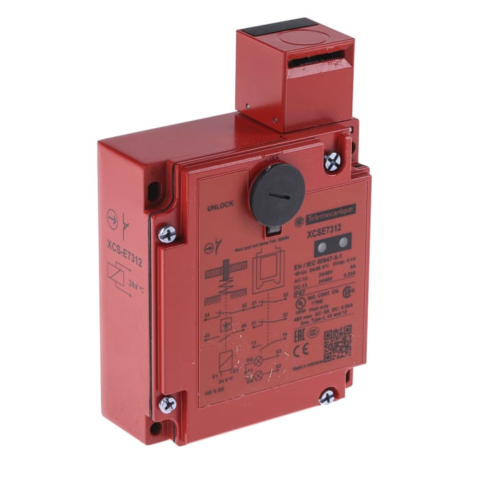 Interruptor de bloqueo por solenoide Telemecanique Sensors Preventa XCS-E, 24V ac/dc, Alimentar para desbloquear, IP67