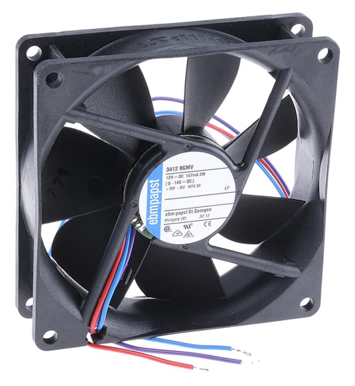 ebm-papst 3400 N Series Axial Fan, 12 V dc, DC Operation, 72m³/h, 2W, 166mA Max, 92 x 92 x 25mm