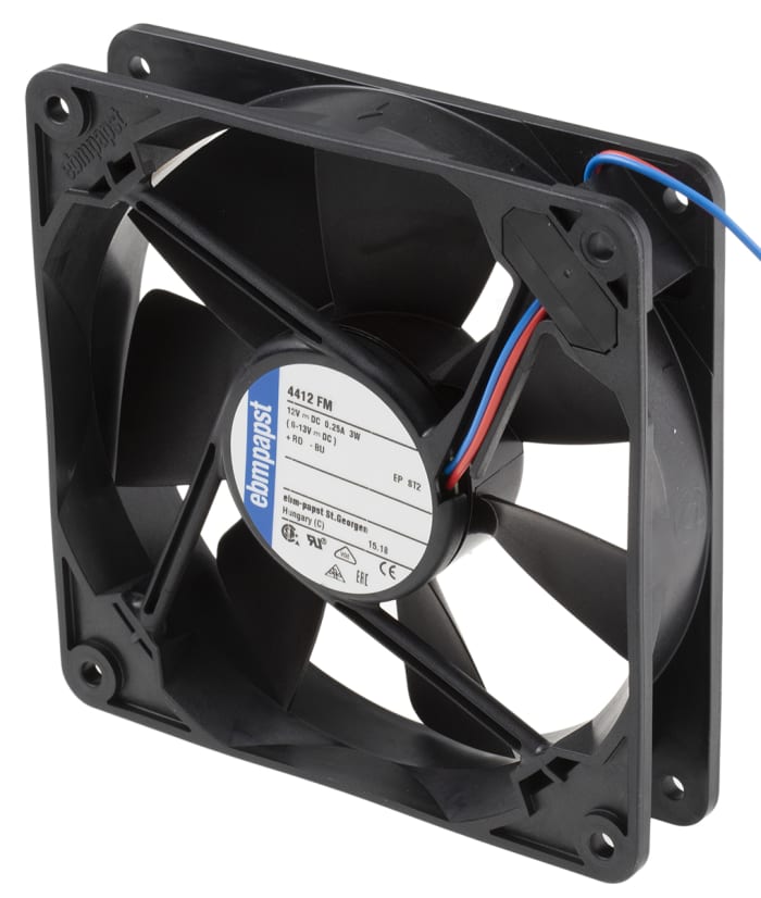 ebm-papst 4400 F Series Axial Fan, 12 V dc, DC Operation, 140m³/h, 3.2W, 267mA Max, 119 x 119 x 25mm
