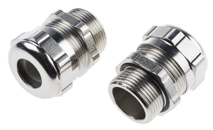 RS PRO Metallic Nickel Plated Brass Cable Gland, M25 Thread, 6mm Min, 9.5mm Max, IP68