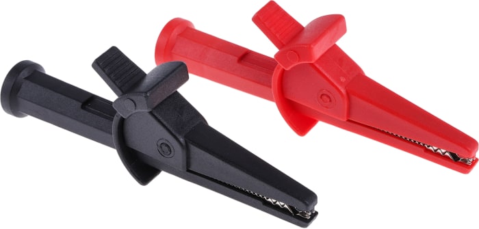 Pinzas de cocodrilo, Contacto – latón, Dientes – acero níquelado, 30A, Apertura de mordaza 22mm