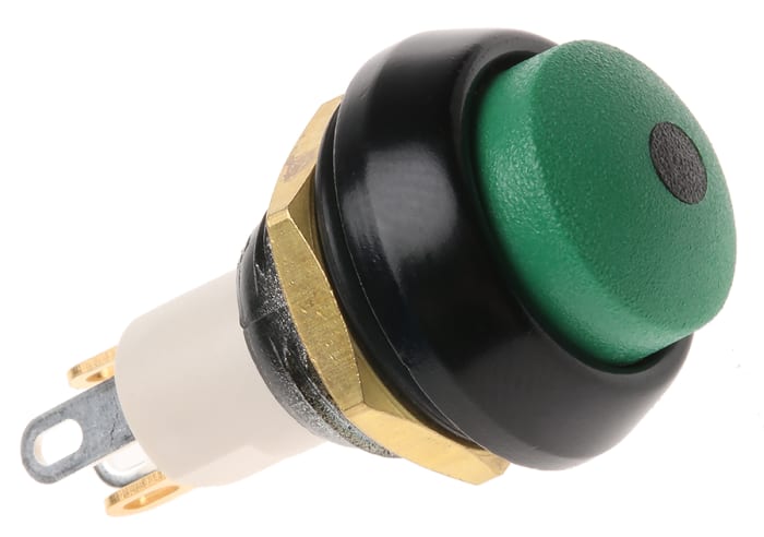 ITW Illuminated Miniature Push Button Switch, Momentary, Panel Mount, 13.65mm Cutout, SPST, Green LED, IP67