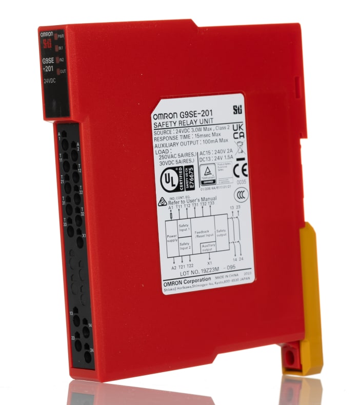 Relé de seguridad Omron G9SE de 2 canales, para Parada de Emergencia, 24V dc, cat. seg. ISO 13849-1 4