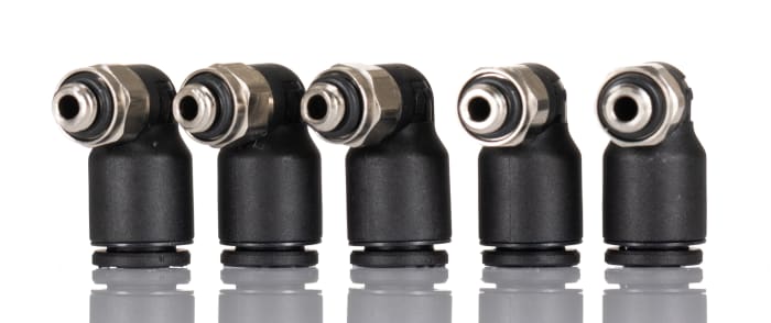 Legris LF3000 Series Elbow Threaded Adaptor, M5 Male to Push In 6 mm, Threaded-to-Tube Connection Style