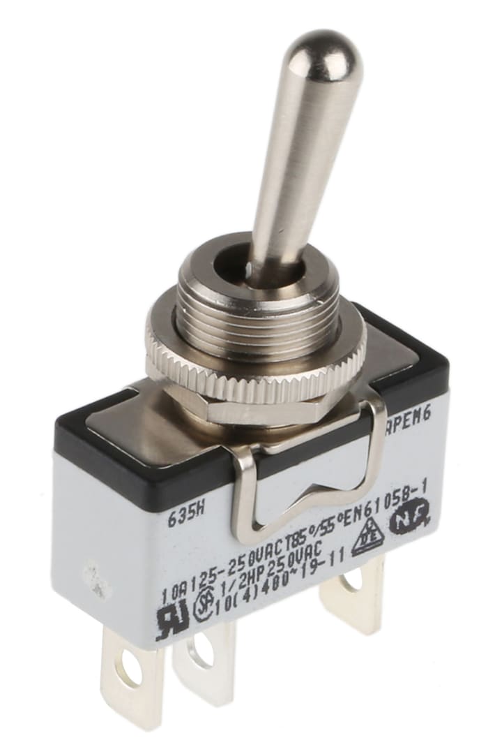 Toggle Switch / Toggle Anahtar, Tek Kutuplu Tek Atımlı (SPST), 24 V dc'de 10 A, Pano/Panele Monte, (Açık)-Açık