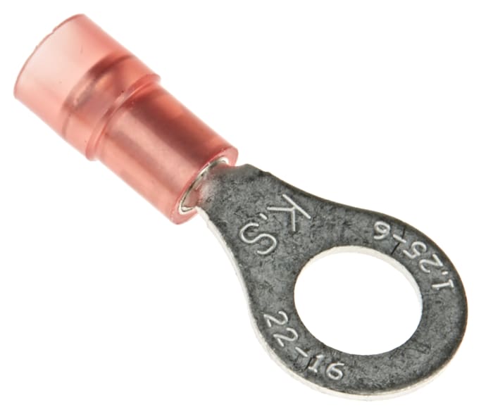 RS PRO Insulated Ring Terminal, M6 Stud Size, 0.5mm² to 1.5mm² Wire Size, Red