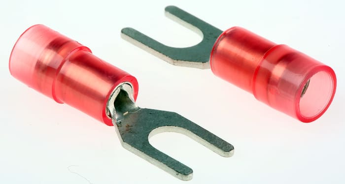 RS PRO Insulated Crimp Spade Connector, 0.5mm² to 1.5mm², 22AWG to 16AWG, 4.3mm Stud Size Nylon, Red