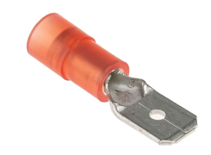RS PRO Red Insulated Male to Female Spade Connector, Double Crimp, 0.8 x 6.35mm Tab Size, 0.5mm² to 1.5mm²
