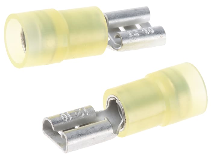 RS PRO Yellow Insulated Female Spade Connector, Double Crimp, 6.35 x 0.8mm Tab Size, 4mm² to 6mm²