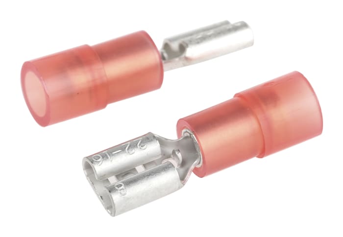 RS PRO Red Insulated Female Spade Connector, Double Crimp, 4.75 x 0.8mm Tab Size, 0.5mm² to 1.5mm²