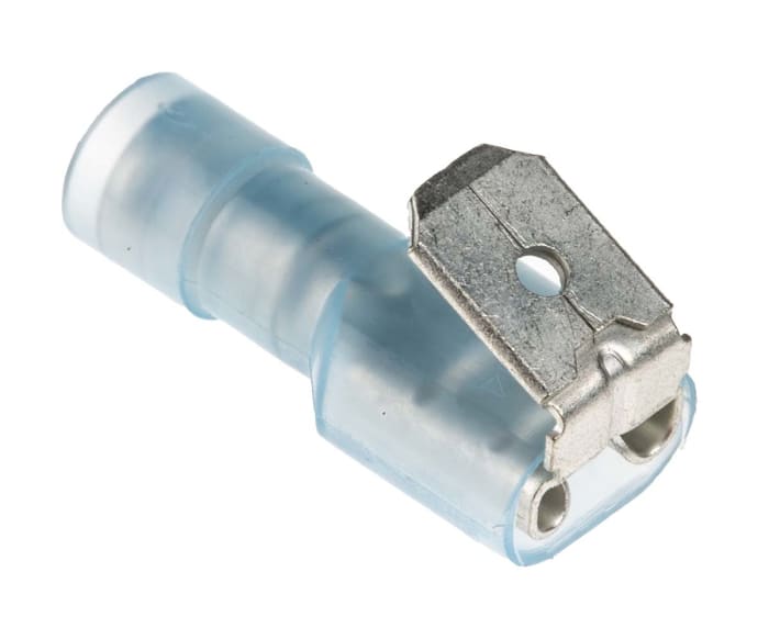 RS PRO Blue Insulated Male to Female Spade Connector, Double Crimp, 6.35 x 0.8mm Tab Size, 1.5mm² to 2.5mm²