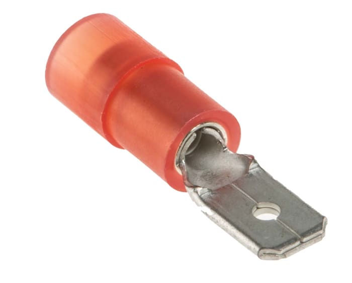 RS PRO Red Insulated Male Spade Connector, Double Crimp, 4.75 x 0.8mm Tab Size, 0.5mm² to 1.5mm²