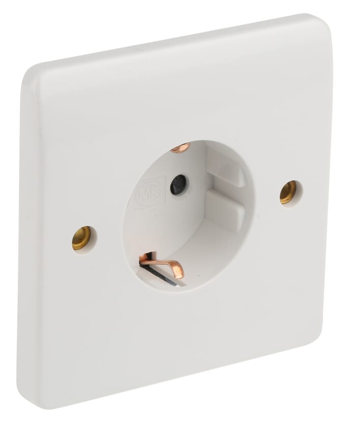 MK Electric Logic Plus White 1 Gang Plug Socket, 16A, Type F - German Schuko, Indoor Use