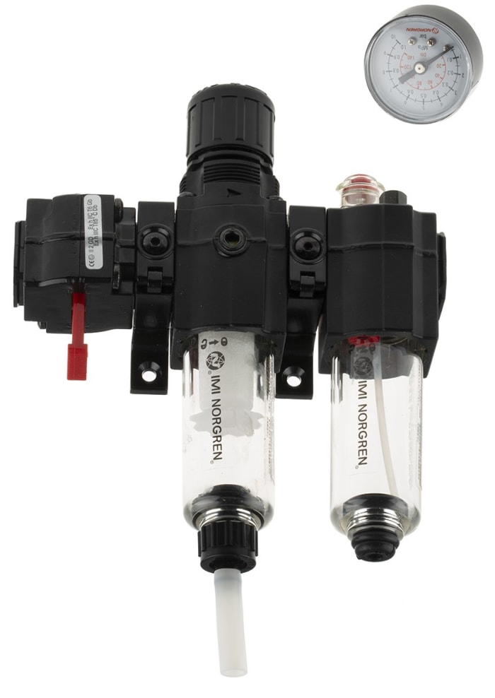 Norgren G 3/8 FRL, Semi Automatic Drain, 40μm Filtration Size - Without Pressure Gauge