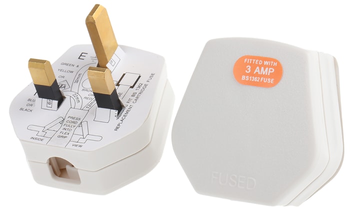RS PRO UK Mains Plug, 3A White, Cable Mount Thermoplastic, 250 V
