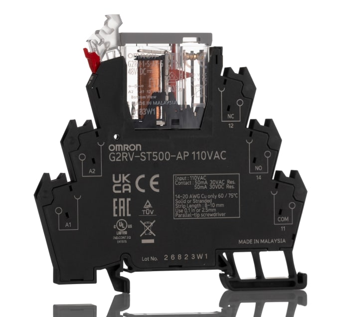 Elektromechanické relé rozhraní 110V ac SPDT Lišta DIN 50mA 30V G2RV-ST 440V ac