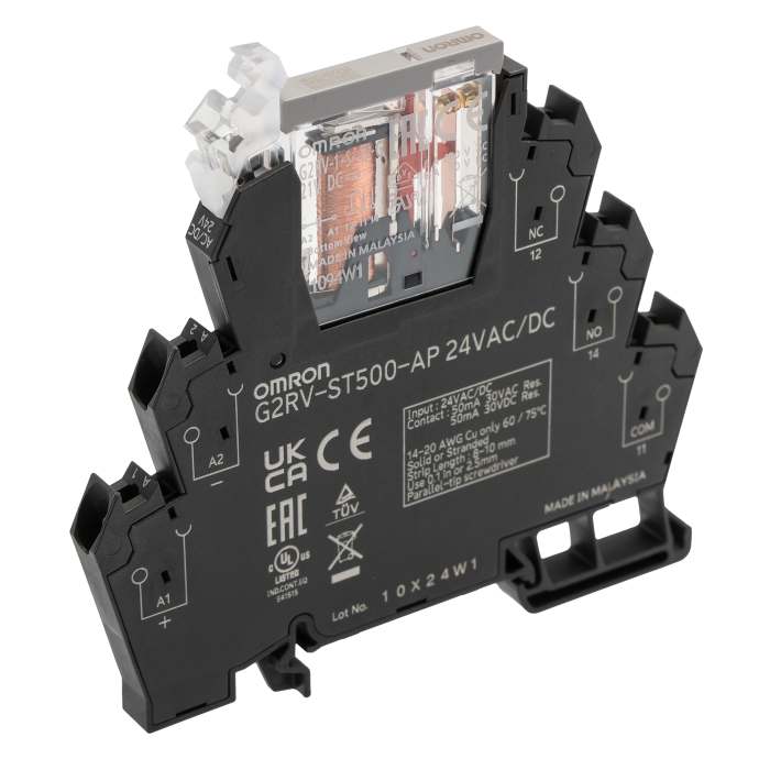 Omron G2RV-ST Series Electromechanical Interface Relay, DIN Rail Mount, 24V ac/dc Coil, SPDT, 1-Pole, 50mA Load