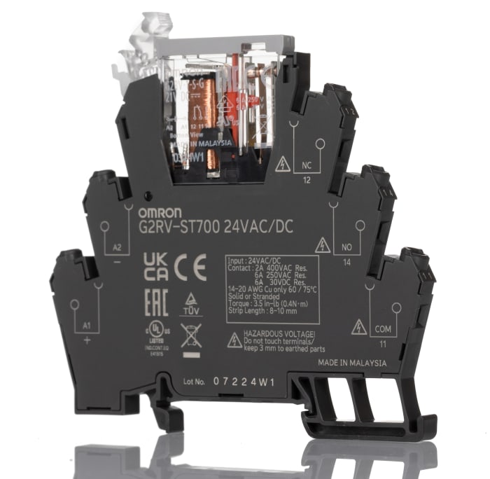 Elektromechanické relé rozhraní 24V ac/dc SPDT Lišta DIN 6A 250V ac G2RV-ST 400V ac