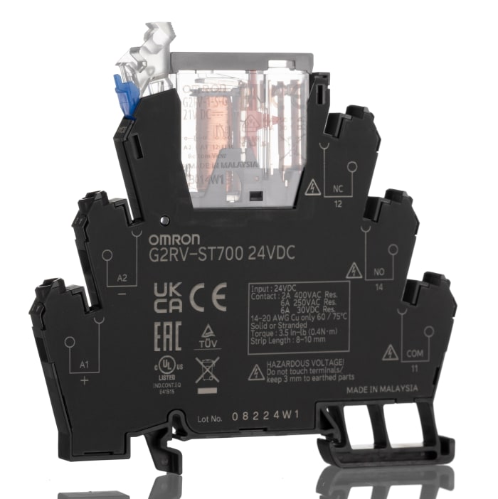 Omron G2RV-ST Series Electromechanical Interface Relay, DIN Rail Mount, 24V dc Coil, SPDT, 1-Pole, 6A Load
