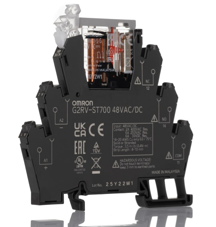 Omron G2RV-ST Series Electromechanical Interface Relay, DIN Rail Mount, 48V ac/dc Coil, SPDT, 1-Pole, 6A Load