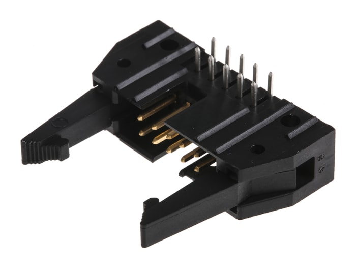 TE Connectivity AMP-LATCH Series Right Angle Through Hole PCB Header, 10 Contact(s), 2.54mm Pitch, 2 Row(s), Shrouded
