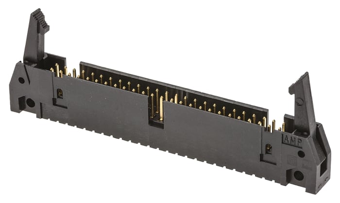 TE Connectivity AMP-LATCH Series Right Angle Through Hole PCB Header, 50 Contact(s), 2.54mm Pitch, 2 Row(s), Shrouded