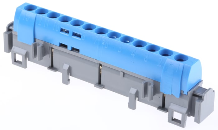 Legrand Distribution Block, 13 Way, 1.5 → 16 mm², 6 → 25 mm², 100A, 400 V ac, Blue
