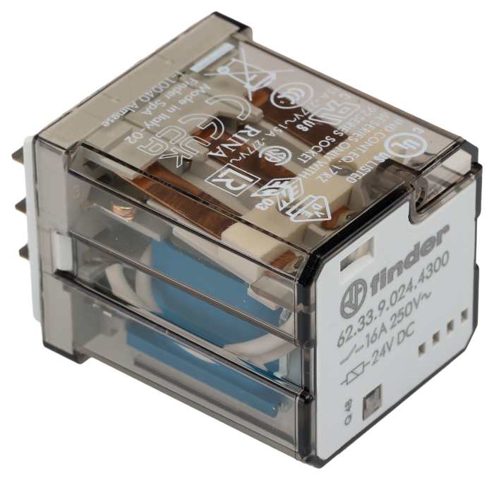 Finder Plug In Power Relay, 24V dc Coil, 16A Switching Current, 3PST