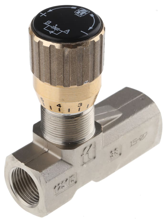 Vanne de régulation du débit hydraulique RS PRO, G 3/8, 210 bar Bars