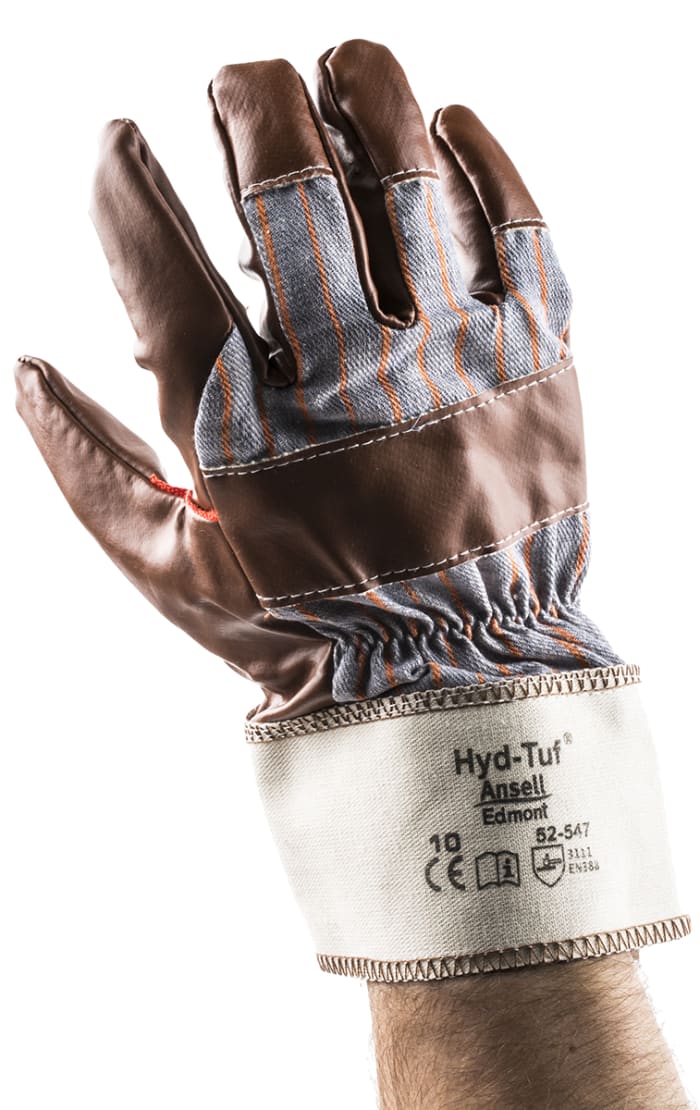 Ansell Hyd-Tuf Brown Cotton General Purpose Work Gloves, Size 10, Large, Nitrile Coating
