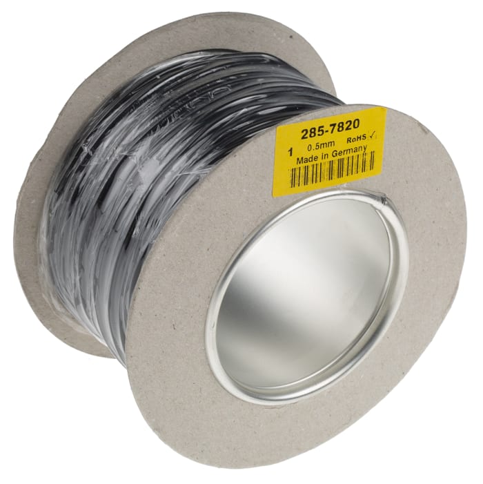 Staubli | Staubli Black, 0.5 mm² Equipment Wire, 100m | 285-7820 | RS