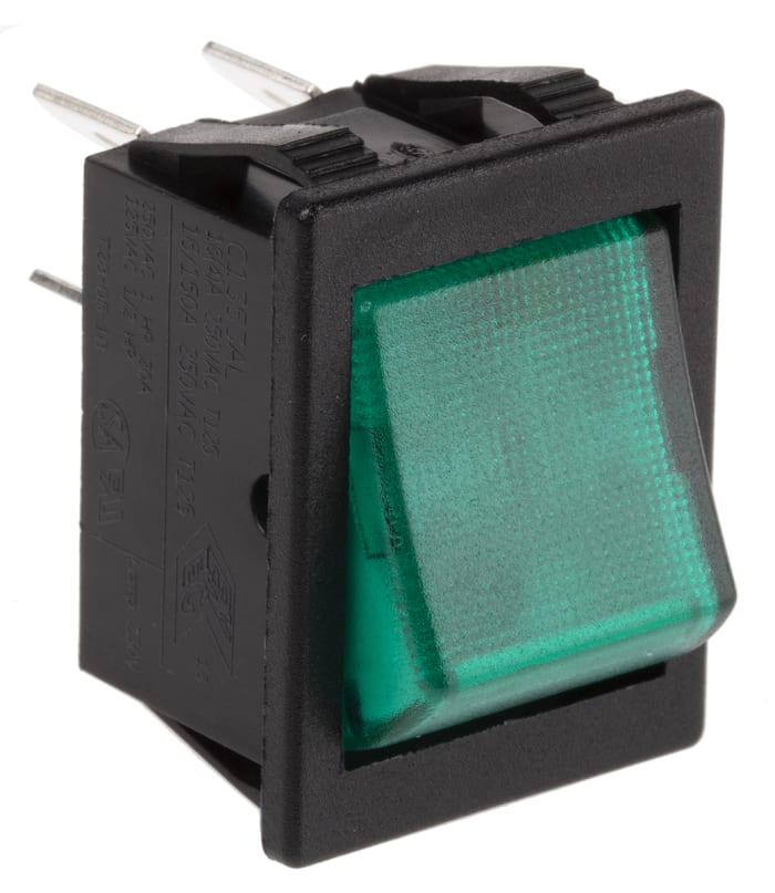 Arcolectric (Bulgin) Ltd Illuminated DPST, On-Off Rocker Switch Panel Mount