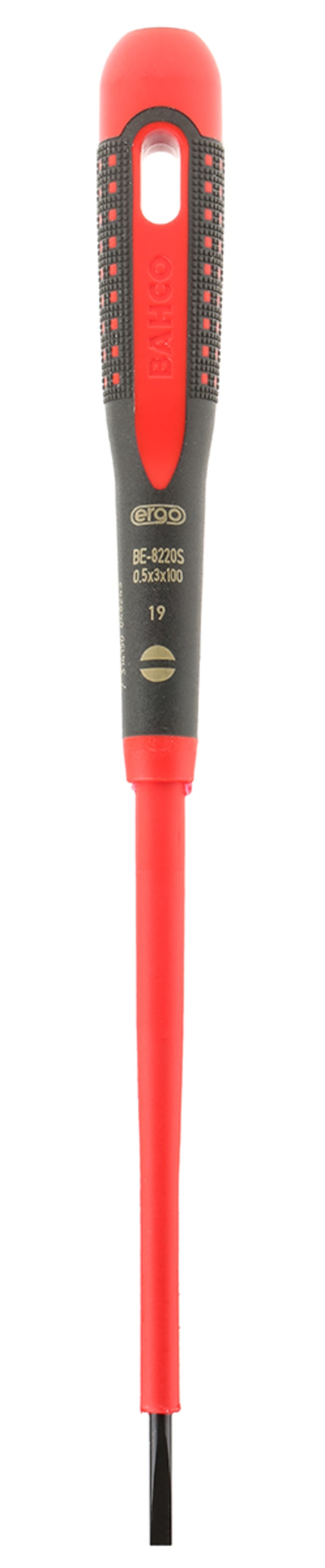 Bahco Slotted Screwdriver, 3 x 0.5 mm Tip, 100 mm Blade, VDE/1000V, 222 mm Overall