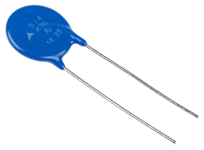 Varistor de óxido metálico EPCOS Standard, tensión de ruptura 82V, 50A, 15J, 1.8nF, dim. 15.5 (Dia.) x 3.9mm, paso 7.5mm