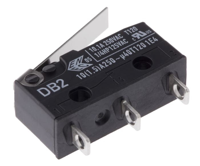 ZF Short Lever Micro Switch, Solder Terminal, 10.1 A @ 250 V ac, SPDT