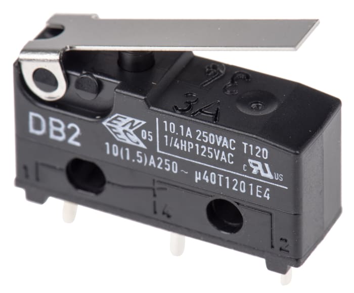 ZF Short Lever Microswitch, PCB Terminal, 10.1 A @ 250 V ac, SPDT