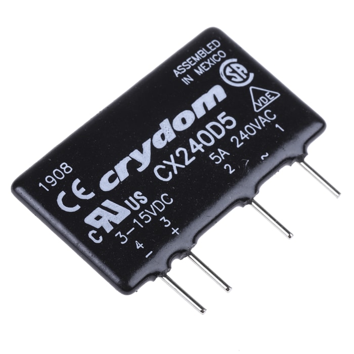 Sensata Crydom CX Series Solid State Relay, 5 A Load, PCB Mount, 280 V ac Load, 15 V dc Control