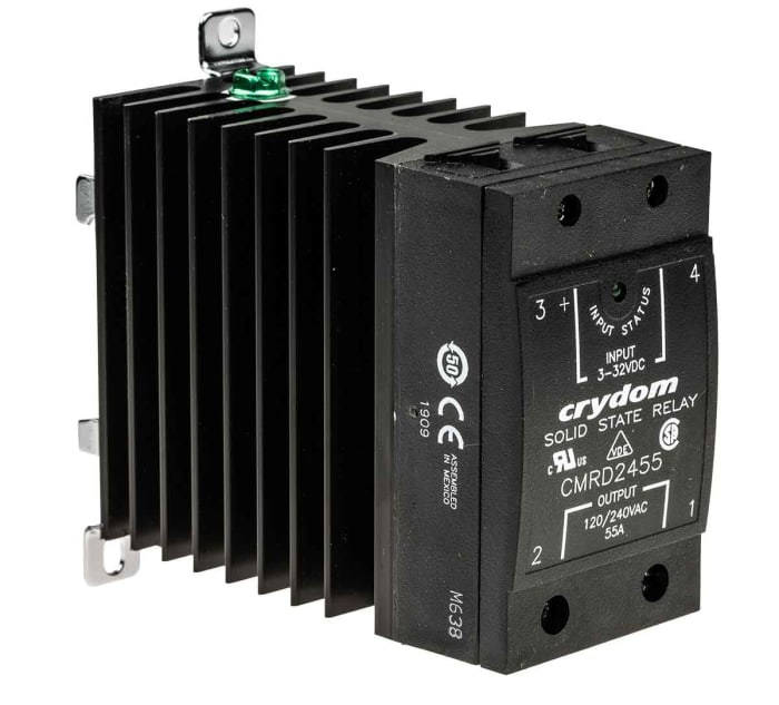 Sensata Crydom Solid State Relay, 55 A Load, DIN Rail Mount, 280 V Load, 32 V Control