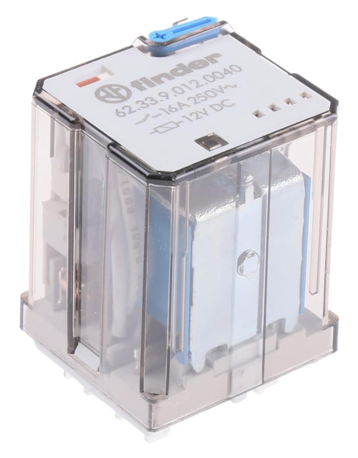 Relais de puissance Finder 62, 3 RT, bobine 12V c.c. Enfichable 1.3W