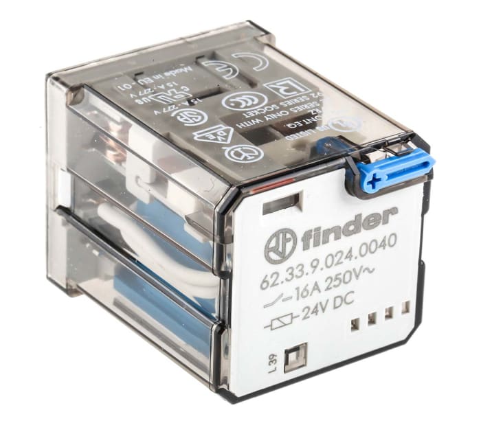 62.33.9.024.0040 Finder Finder Plug In Power Relay, 24V dc Coil, 16A