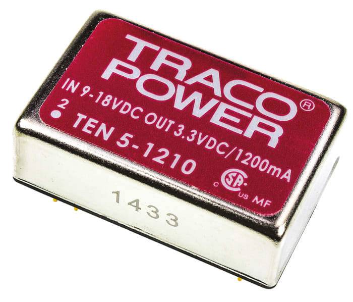 TRACOPOWER TEN 5 DC-DC Converter, 3.3V dc/ 1.2A Output, 9 → 18 V dc Input, 6W, Through Hole, +85°C Max Temp