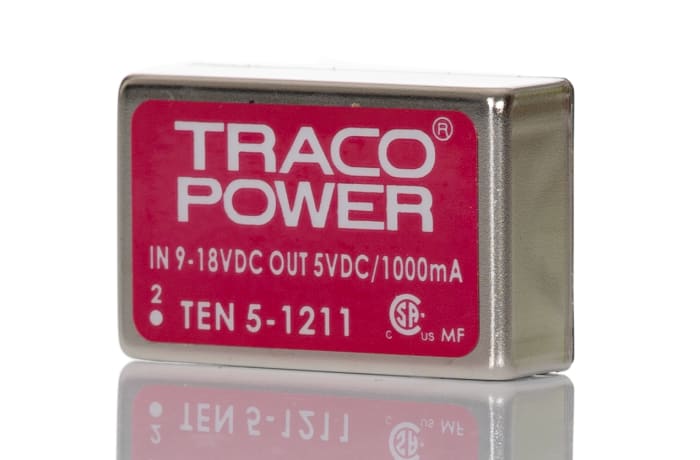 TRACOPOWER TEN 5 DC-DC Converter, 5V dc/ 1A Output, 9 → 18 V dc Input, 6W, Through Hole, +85°C Max Temp -40°C