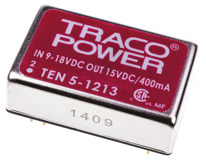 TRACOPOWER TEN 5 DC-DC Converter, 15V dc/ 400mA Output, 9 → 18 V dc Input, 6W, Through Hole, +85°C Max Temp