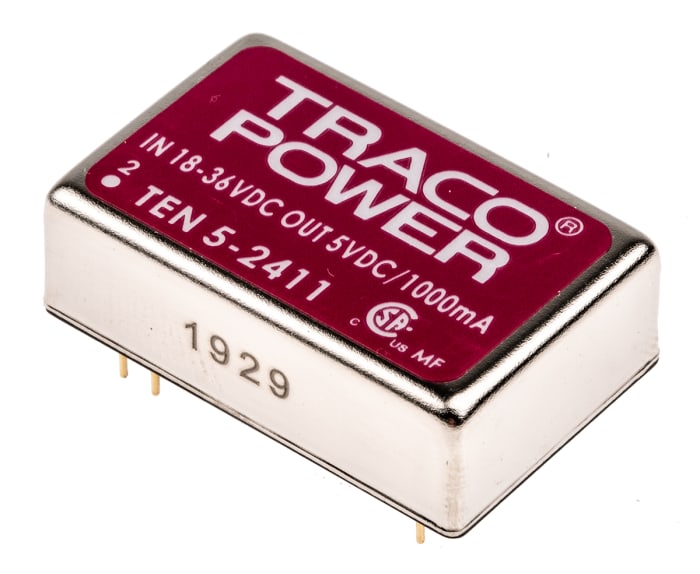 TRACOPOWER TEN 5 DC-DC Converter, 5V dc/ 1A Output, 18 → 36 V dc Input, 5W, PCB Mount, +85°C Max Temp -40°C Min