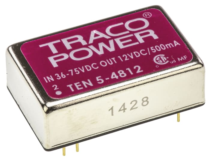 TRACOPOWER TEN 5 DC-DC Converter, 12V dc/ 500mA Output, 36 → 72 V dc Input, 6W, Through Hole, +85°C Max Temp