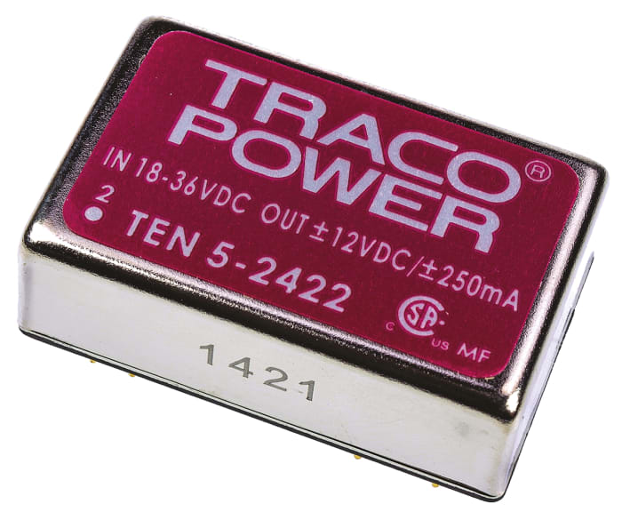 TRACOPOWER TEN 5 DC-DC Converter, ±12V dc/ ±250mA Output, 18 → 36 V dc Input, 6W, Through Hole, +85°C Max Temp