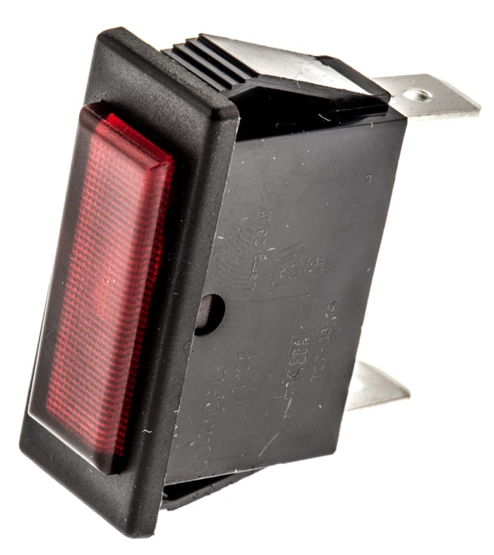 Arcolectric (Bulgin) Ltd 0430 Series Red Neon Panel Mount Indicator, 250V, 30 x 11mm Mounting Hole Size, Solder Tab