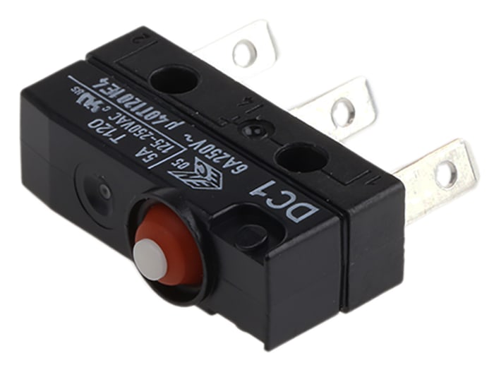 ZF Button Micro Switch, Tab Terminal, 6 A @ 250 V ac, SPDT, IP6K7